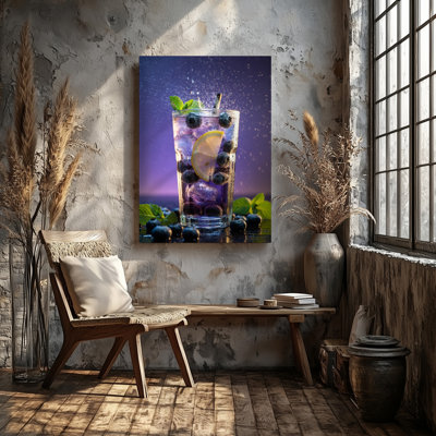 Canvas A Refreshing Glass Of Sparkling Blueberry Lemonade Sits Prominently In Wall Art The Foreground Filled With Vibrant Purple Canvas Wall Art