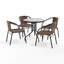 Table ronde en verre de 28 po avec bordure en rotin et quatre chaises empilables en rotin-1638490626