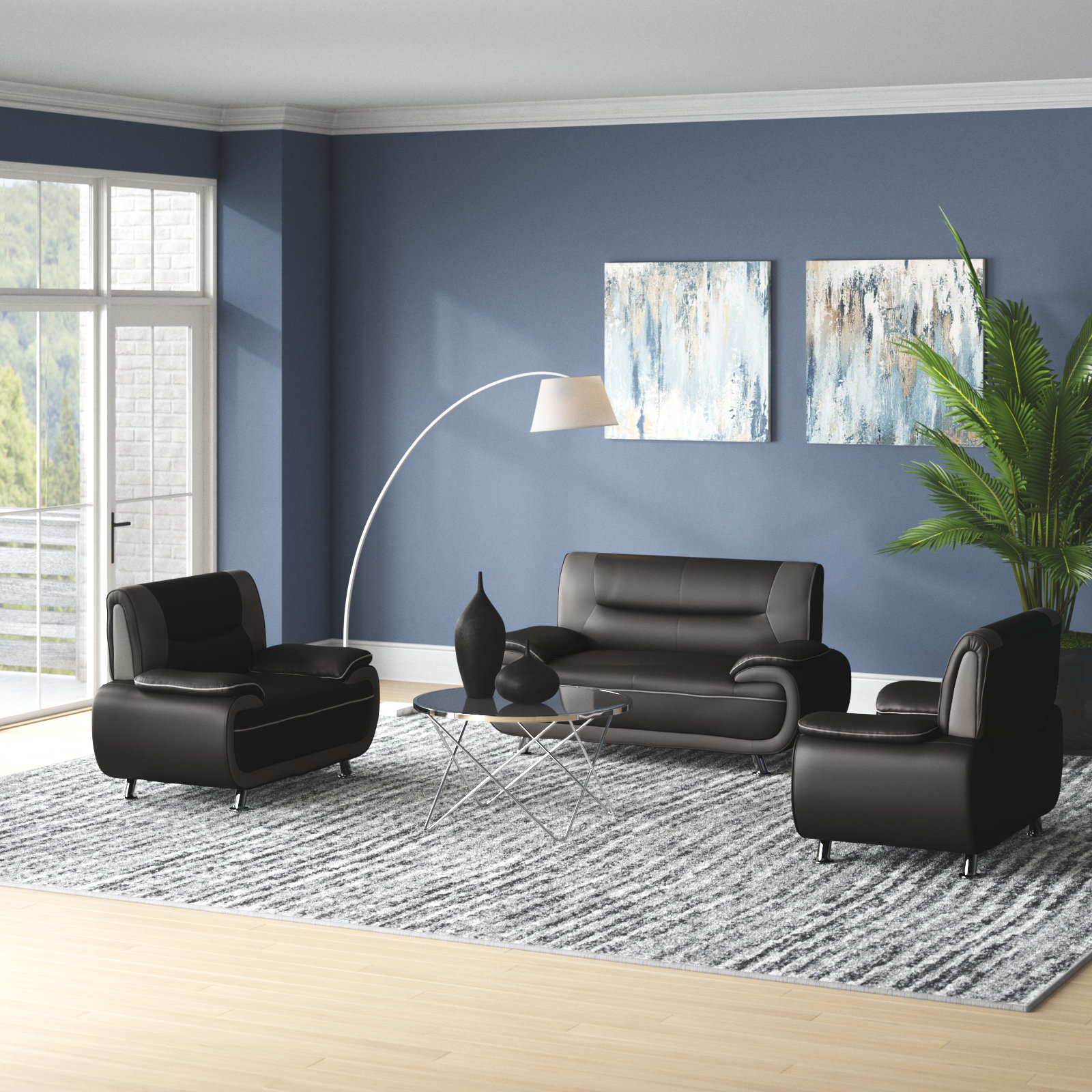 Wade Logan Ehan 3 Piece Faux Leather Living Room Set & Reviews Wayfair