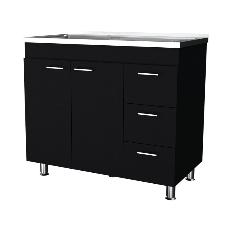 Armoire de cuisine noire - 3 tiroirs et 2 portes pour une utilisation efficace de l'espace 3 rangements pratiques à 2 portes