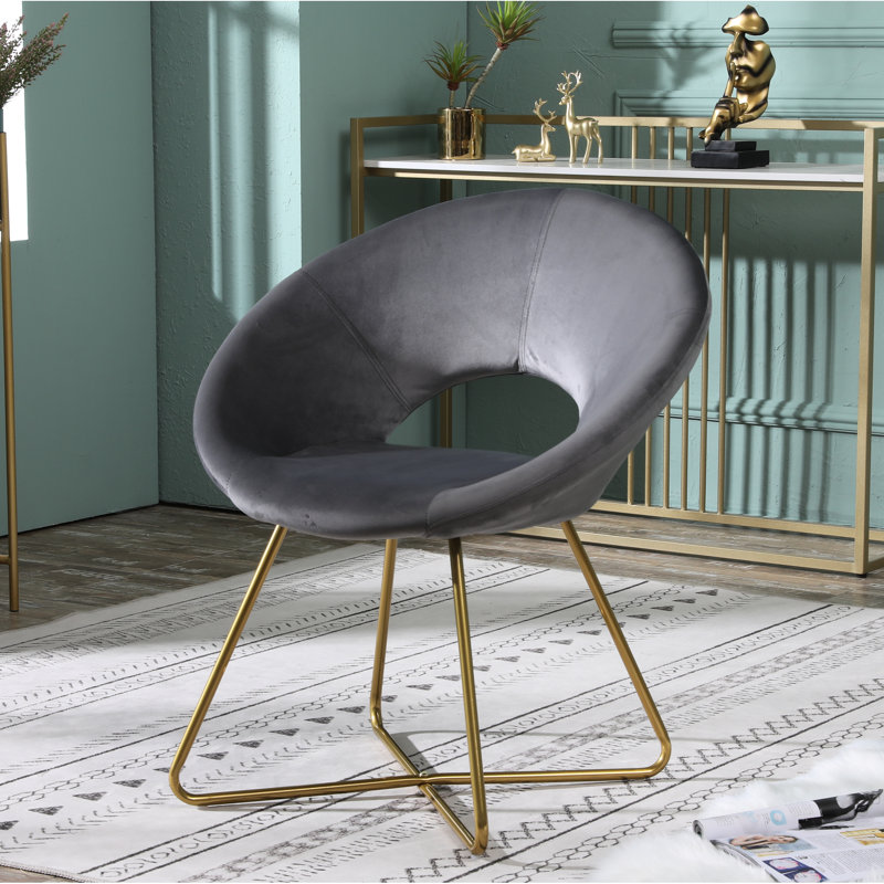 Élégante chaise rembourrée en velours soyeux gris avec base de couleur dorée - Rehaussez l'esthétique de votre pièce, Gris