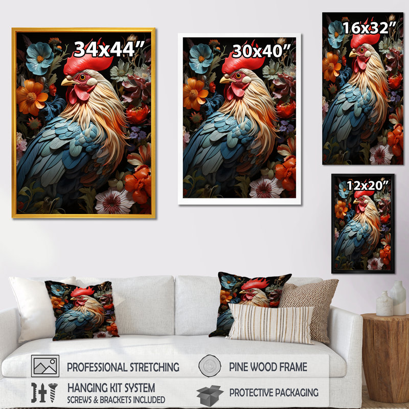 Art mural moderne coq moderne IV - Poulet, H 20 po x l 12 po x P 1 po, Toile tendue