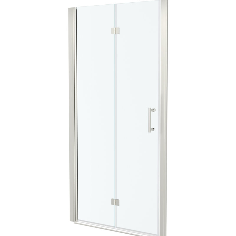 Porte de douche en verre trempé de 34 po x H 72 po en nickel brossé - réglable en eau, finition magnifique avec ligne gracieuse