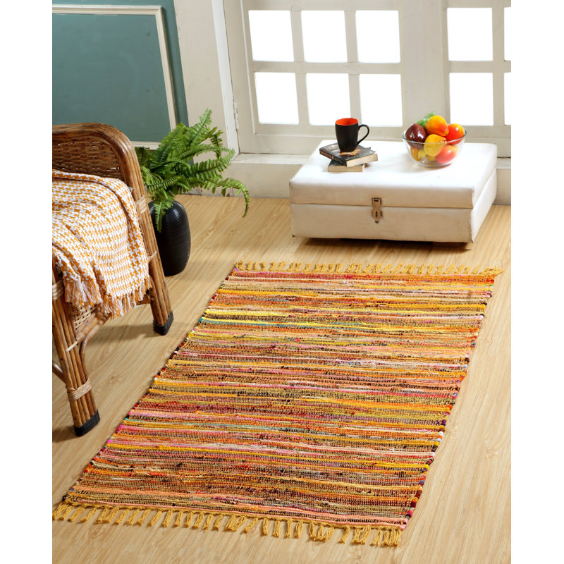 Marone Striped Cotton Hand Woven Area Rug, Rectangle 60 x 90cm