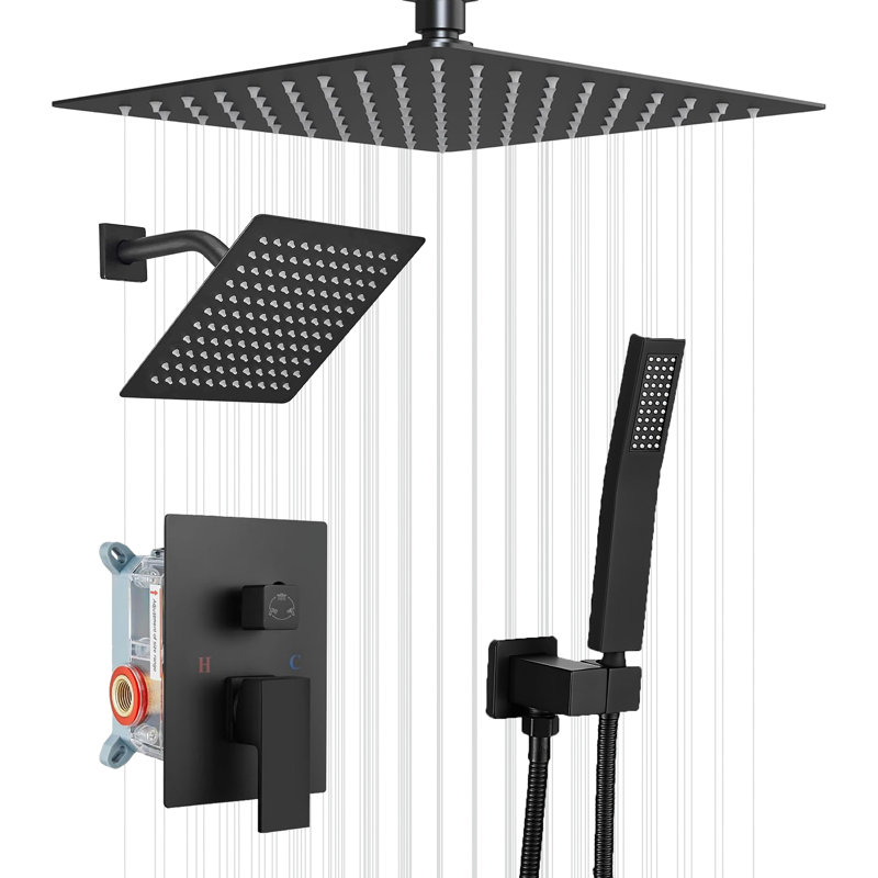 Shower Faucet Matte Black Shower System With 12 Inches And 6Inch Rain Shower Head With Handheld Spray