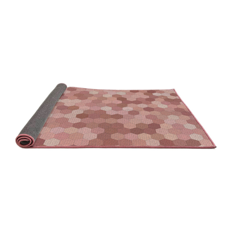 Tapis brun à motifs/zone rose pâle, Rond 3 pi