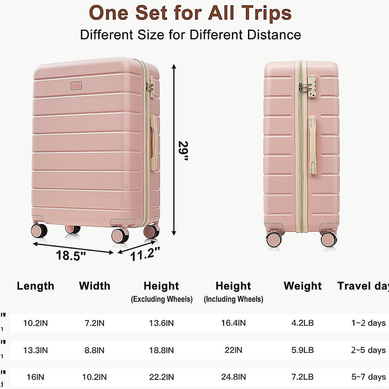 Ensemble de valises rigides 6 pièces avec serrure TSA, ensemble de valise à roulettes 16/20/24/28 pouces avec sac de voyage extensible et trousse de toilette imperméable, poignée réglable (
rose)