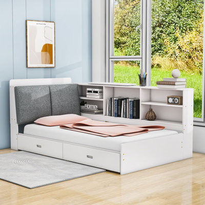 Ruthia Twin 2 Drawers Upholstered Platform bed with Headboard and Shelves by Latitude Run
