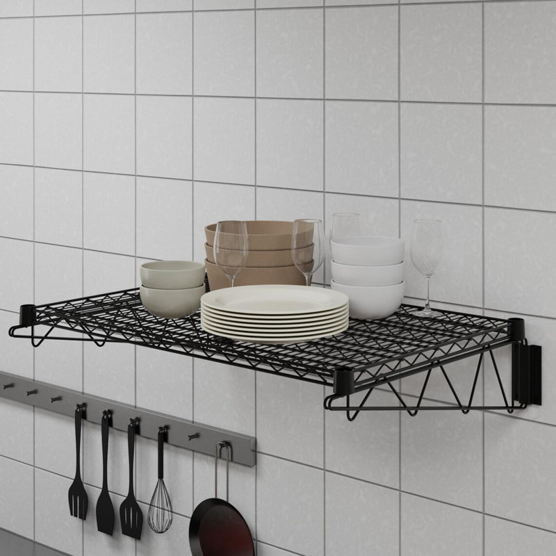 Black Epoxy Wire Wall Mount Shelf, 8" H x 36" W x 24" D