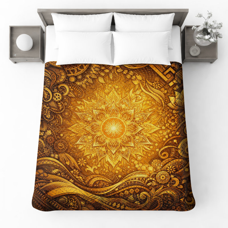 Couvre-lit matelassé Golden Mandala Art , Lit simple