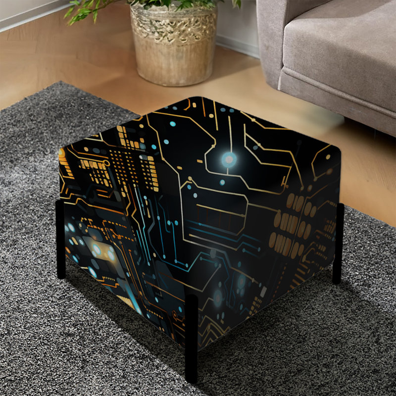 Futuristic Computer Microprocessor Dreams - Geometric Square Ottoman