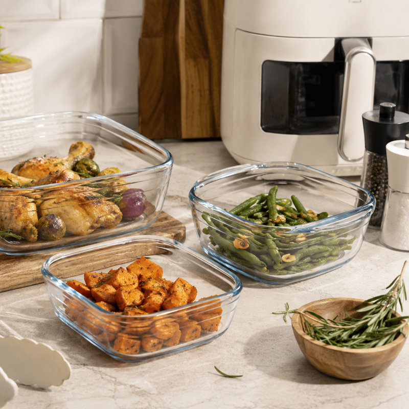 O Cuisine O Cuisine Glass Air Fryer Dish Glass 1 Piece Casserole Set, 23 x 15