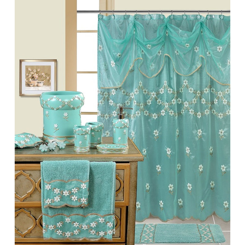 Loreatha Floral Shower Curtain, Aqua