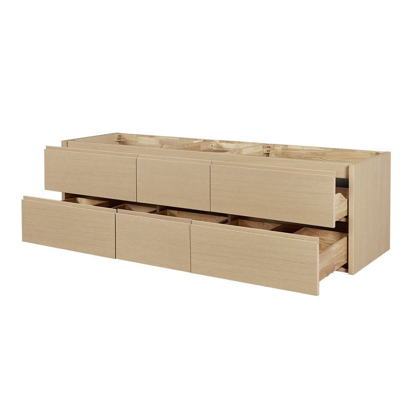   Ensemble de meuble-lavabo mural ovale double 72 po avec comptoir en quartz blanc de Carrare, Ensuko, Ovale, Chêne naturel