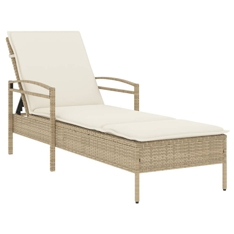 Dossier réglable standard Sun Lounger PE Rattan, Crème / blanc, Beige