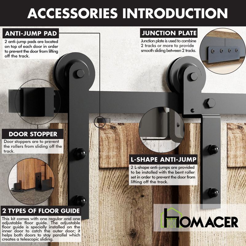 Rustic Black Double Bypass Barn Door Hardware Kit