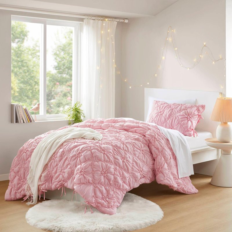 3PCS Comforter Set, Twin Comforter + 1 Standard Sham, Pink