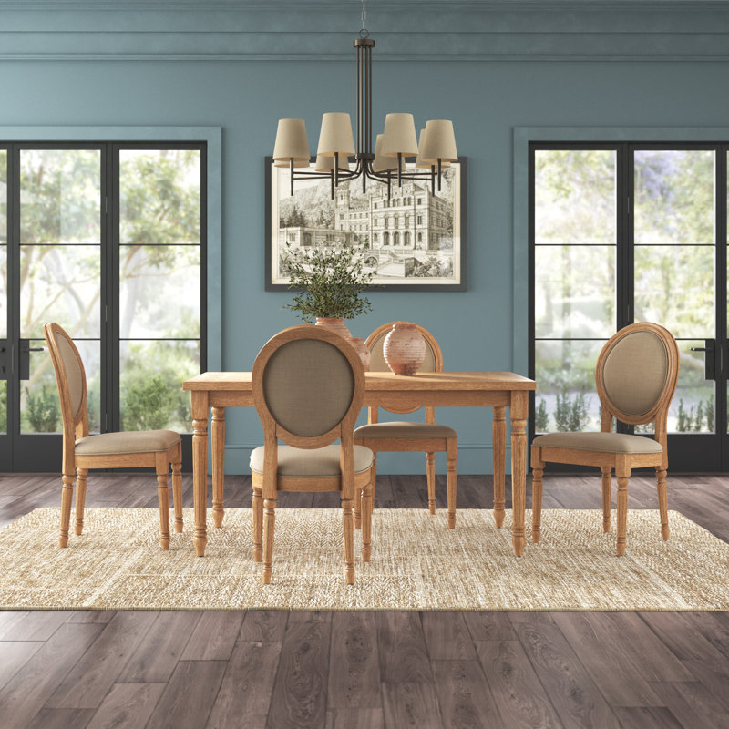 Hungerford Four Leg Dining Set, 5 Pieces: Table, 4 Chairs, Driftwood/Taupe/Driftwood