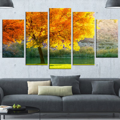 « belle saison d’automne dans la forêt », ensemble de 5 reproductions de photos sur toiles tendues