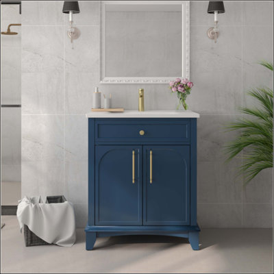 Modern Bathroom Vanity Sink Combo with Painted Surface, Mid-Century Freestanding Freestanding Bathroom Vanity Sink with Storage, High-end Restroom Vanity Cabinet with Drawers & Metal Handles
