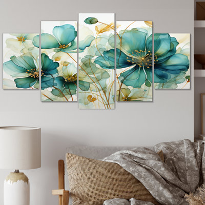 Teal Green Growth On Canvas 5 Pieces Print