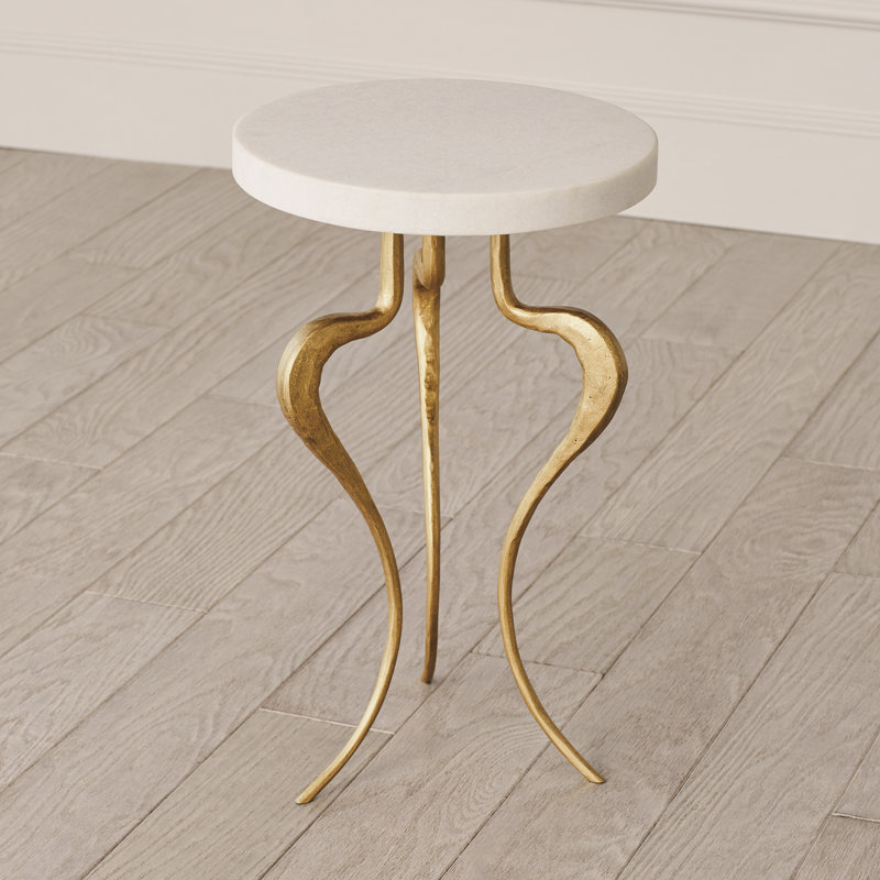 Silhouette Marble Top End Table, Antique Gold, White
