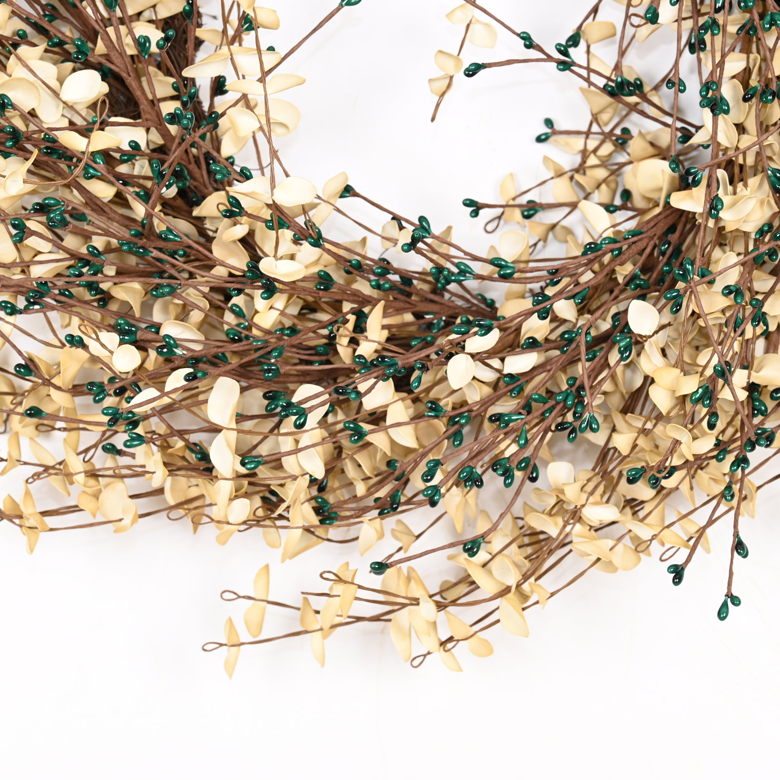 24" Grass, Berry, Twig Thanksgiving Wreath, Dark Green
