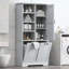 Armoire de rangement pour salle de bain avec portes, tiroirs, panier à linge inclinable et tablettes réglables-1813370311
