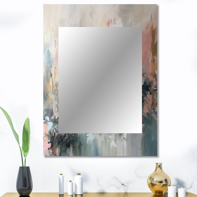 Brushstroke, peinture abstraite I - grand collage abstrait, miroir mural crème, impression sur métal, 40 po x 30 po