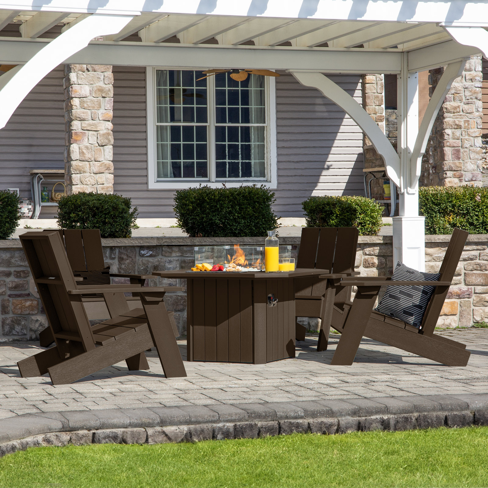 Outdoor Adirondack Set, Weathered Acorn