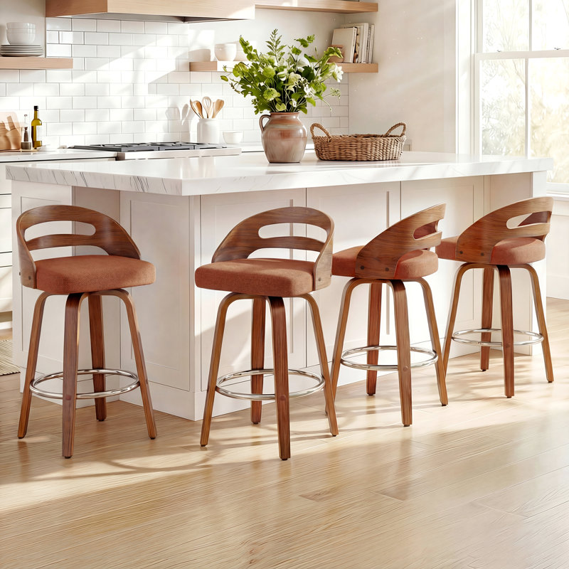 Tabourets de comptoir pivotants rembourrés Modern (ensemble de 4), Orange, Tabouret de comptoir (siège d'une hauteur de 25,1
