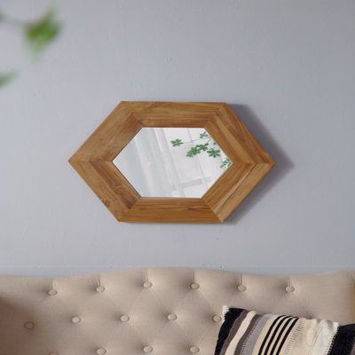 Miroir hexagonal 18,5 "x 18,5" avec cadre en bois naturel, décoration murale pour le couloir de la salle de bain
