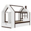 Lit plateforme simple avec tiroirs, lit maison en bois massif avec tablettes, conception enfantine, blanc et espresso-613612548