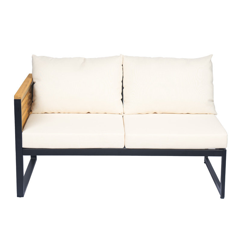 Ensemble de canapé d'extérieur de style industriel avec fabrication en fer et en bois d'acacia, coussins moelleux à dossier haut, revêtement résistant à l'eau, assemblage facile