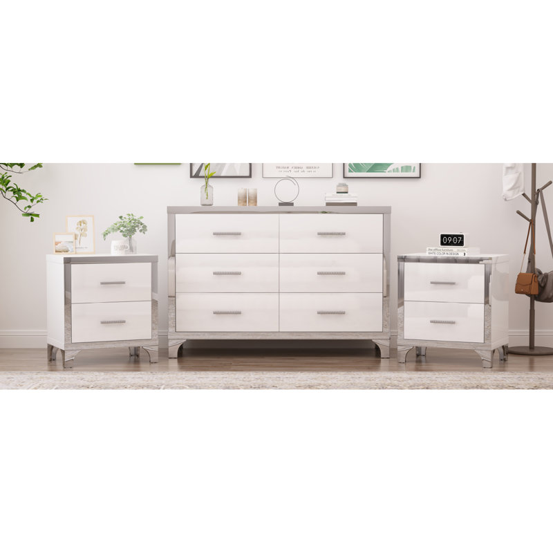 Ensemble de chambre à coucher 3 pièces avec commode et tables de chevet