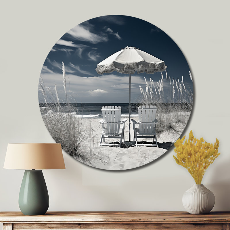 Chaises de plage noires et blanches - Art métallique rond côtier, H 16 po x l 16 po x P 1 po