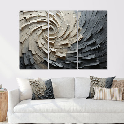 Grey Beige Meditative Movement III - Abstract Spirals Wall Art Living Room Set