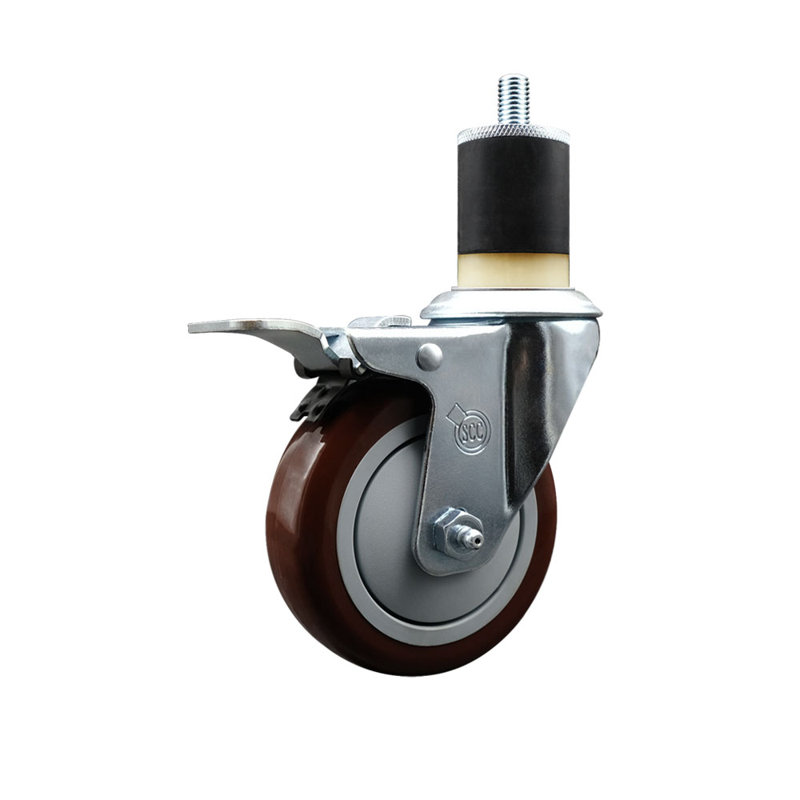 4 Inch Maroon Poly Swivel 1-7/8 Inch Expanding Stem Caster Total Lock Brake SCC