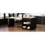 Îlot de cuisine avec table extensible pour 4 à 6 personnes, armoire à grain de bois noir, 2 tiroirs, tablettes latérales ouvertes, salle à manger extensible moderne Port, rangement spacieux, prises de courant, comptoir en faux marbre-2046476310