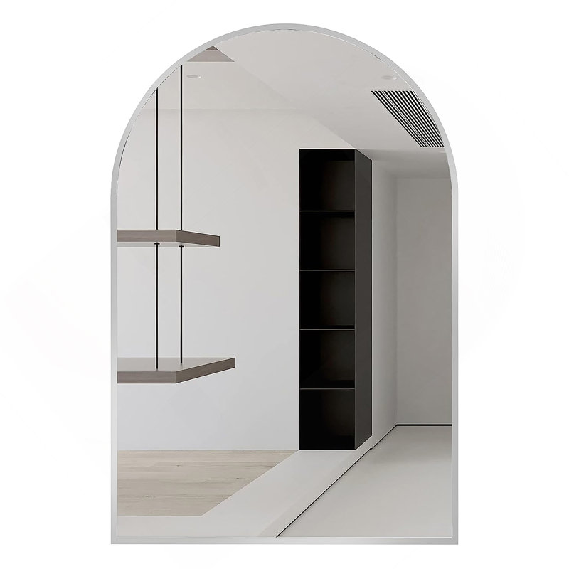 20X30 Inch Silver Metal Framed Arched Bathrrom Mirror For Wall., Silver, 30" x 20"