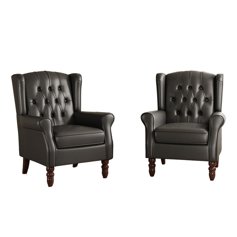 74 Cm Wide Tufted Armchair, Black Faux Leather