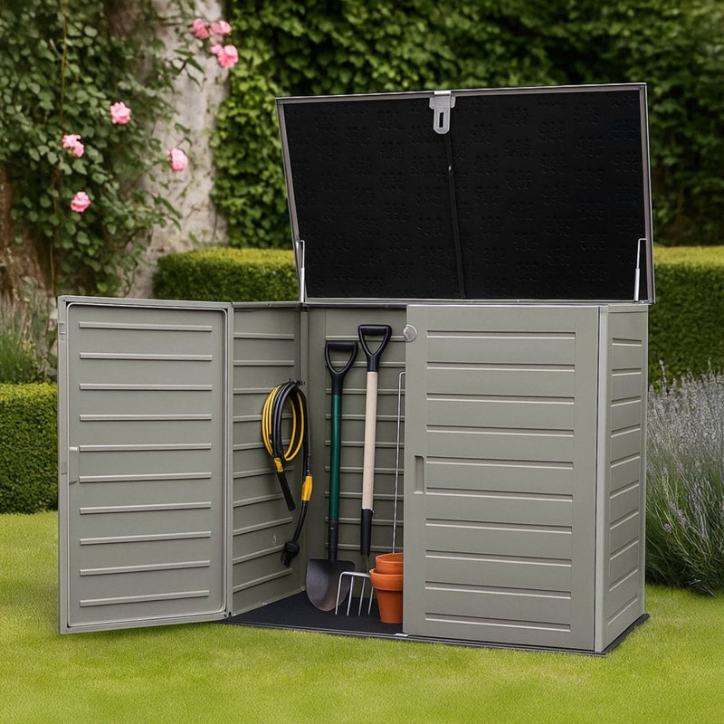 Latitude Run 140cm W 1170L Polypropylene Lockable Deck Box in Grey