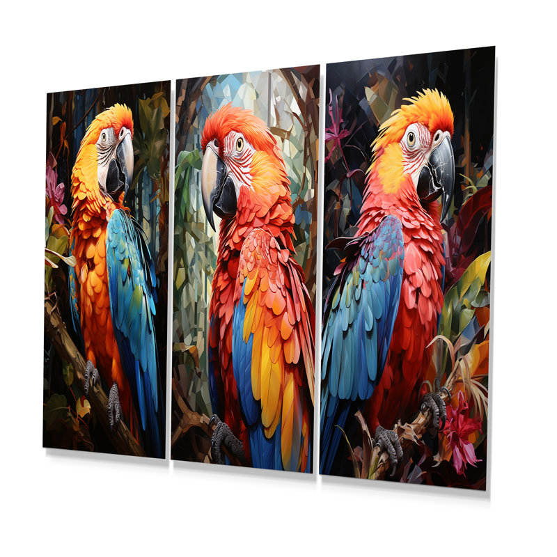 Ensemble de 3 décorations murales en métal Parrot, H 32 po x l 48 po