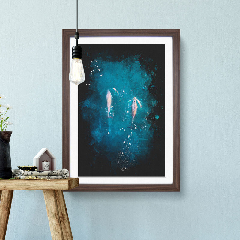 Dolphins Heading North - Framed Print, 63cm H x 45cm W x 2cm D, Walnut Framed