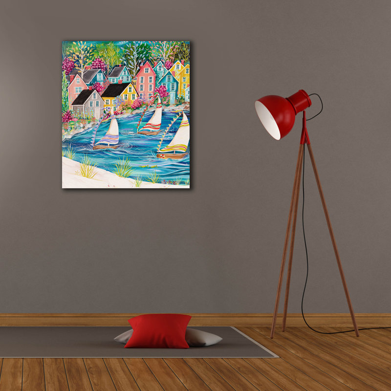 «Coastal Village» par Estelle Grengs, H 30 po x l 26 po x P 1,5 po