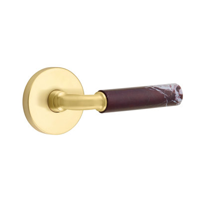 Ensemble de faux levier Emtek Select avec rosette à disque et tige R-Bar, levier en marbre Rosso Levanto