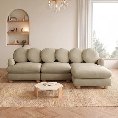Canapé modulaire 95,3 po, 3 sièges, repose-pieds mobile, chenille, canapé à assise profonde, accoudoirs arrondis, 6 coussins, structure en bois massif, sièges flexibles en forme de L pour le salon ou un appartement, chameau