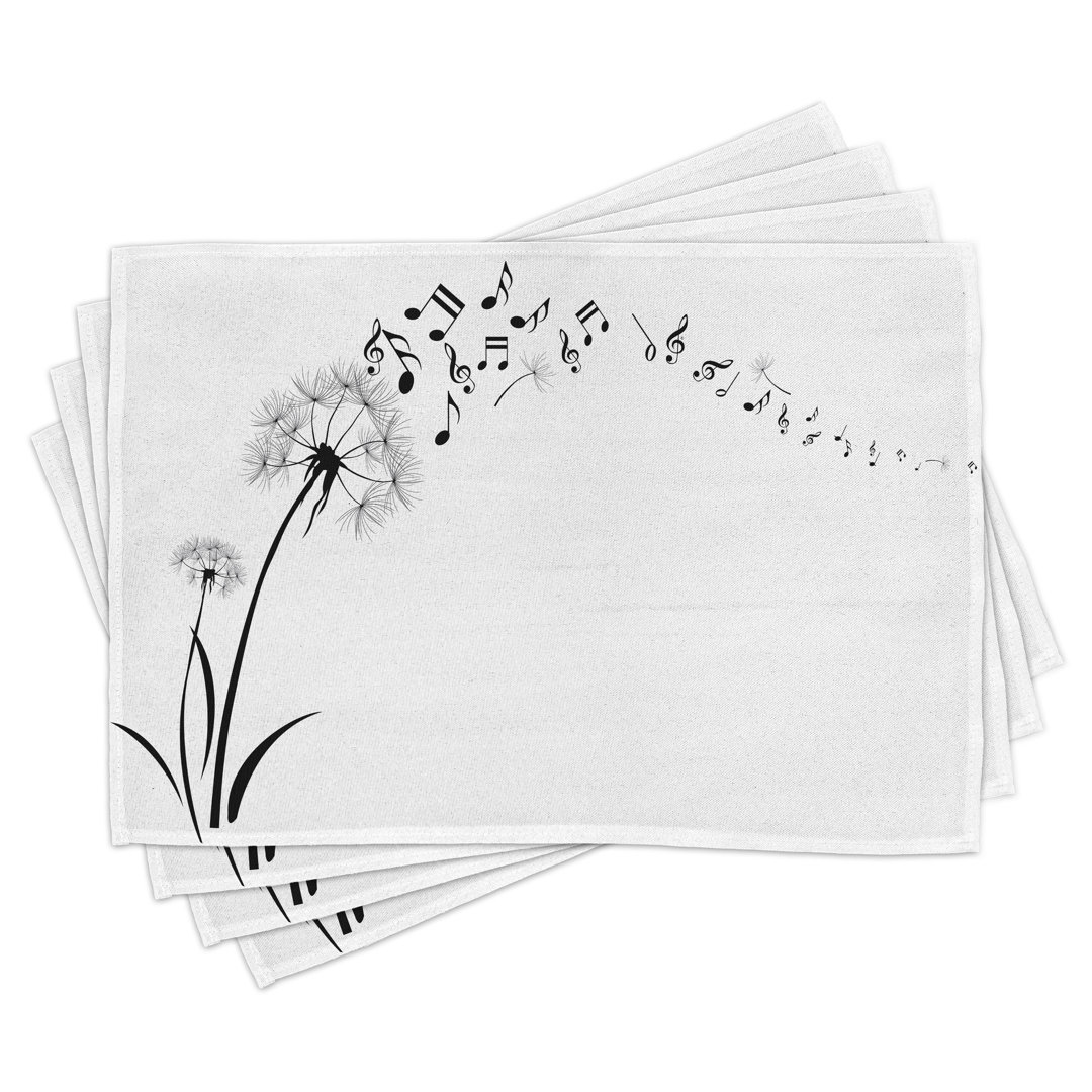 Platzdeckchen 4er Set, Wiese Löwenzahn Floral, Schwarz Weiß