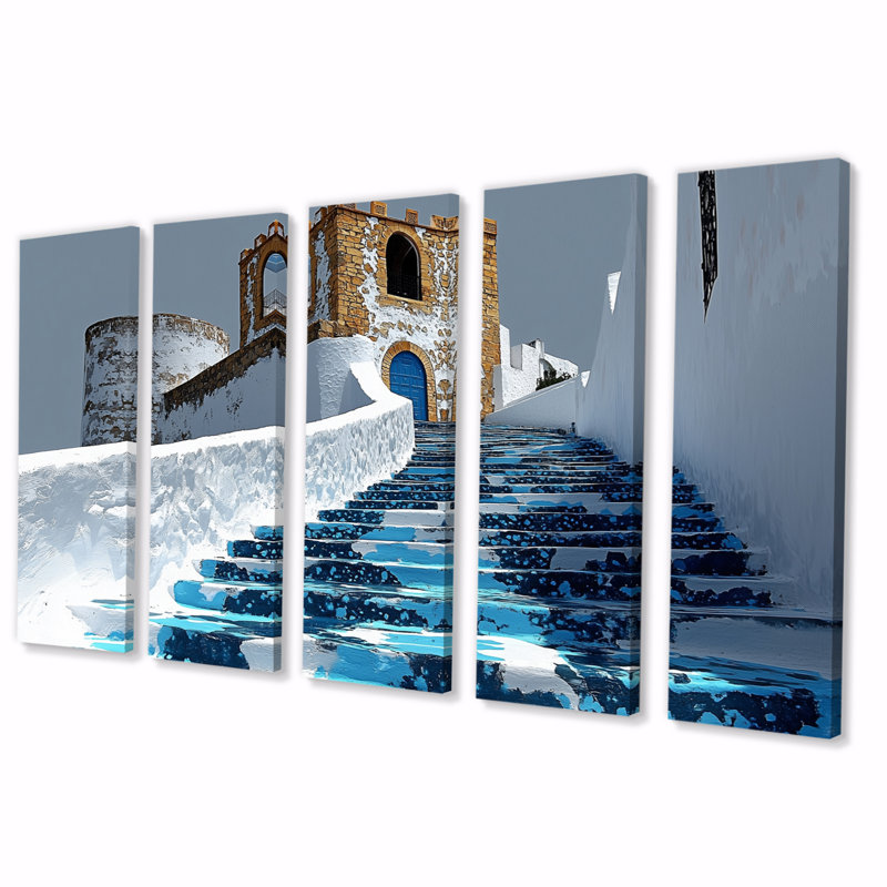 «Blue Rabat Kasbah Morocco Path II», ensemble d'art mural sur toile, H 32 po x l 80 po