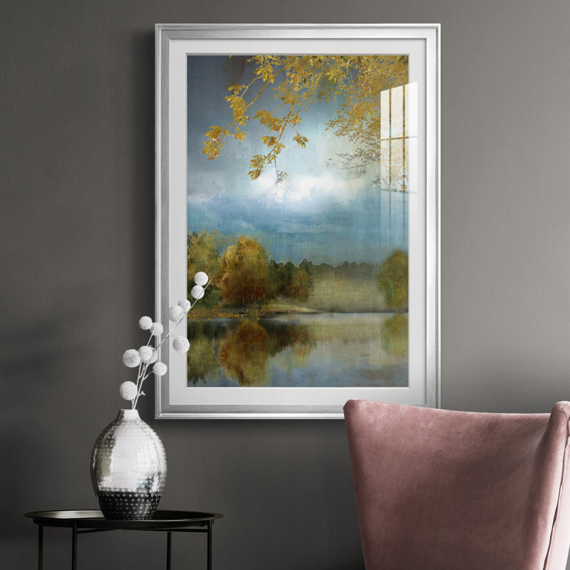 Golden Leaves - Reproduction d'art graphique sur papier encadré, Argent, H 26,5 po x l 36,5 po x P 1,5 po
